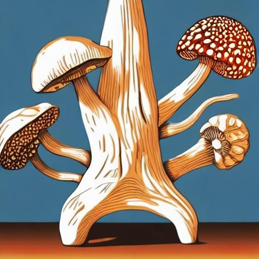 Fly Agaric Mushrooms in Linocut Style