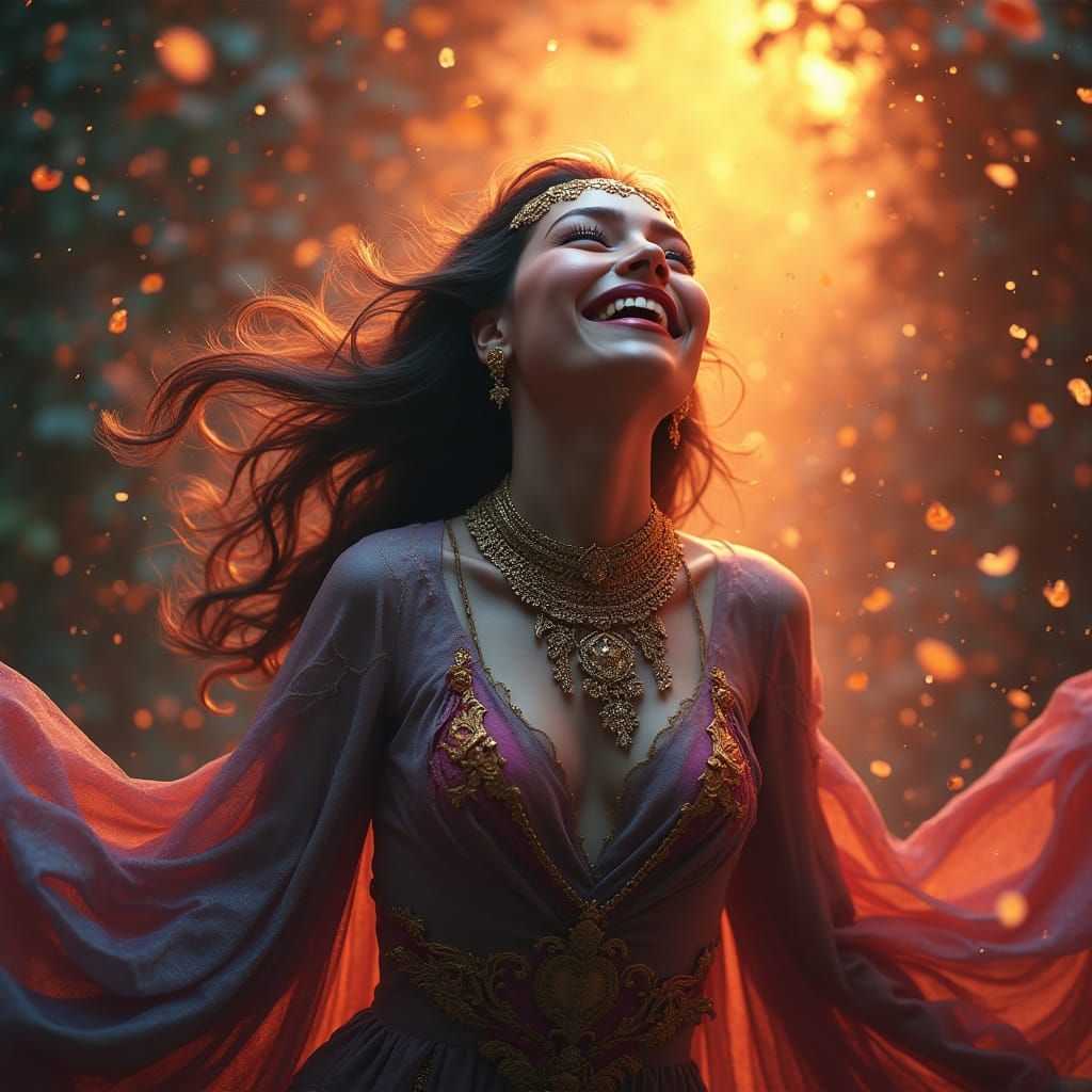 Euphoric Woman Portrait in Art Nouveau Style