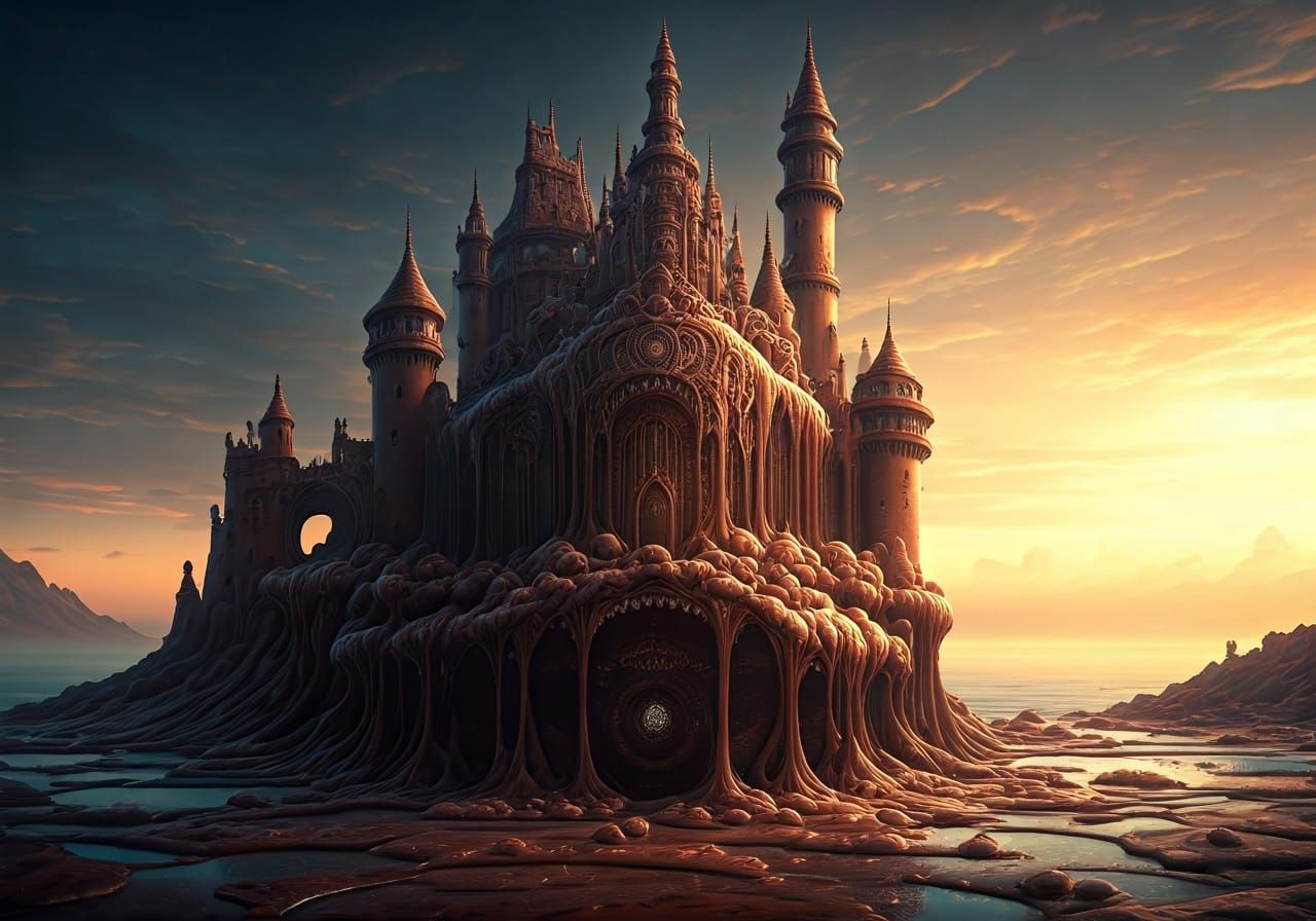 Melting Chocolate Castle Under Mediterranean Sun