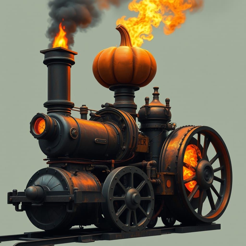 A Steampunk Goddess Adorned with a Scooped-Out Pumpkin Crown