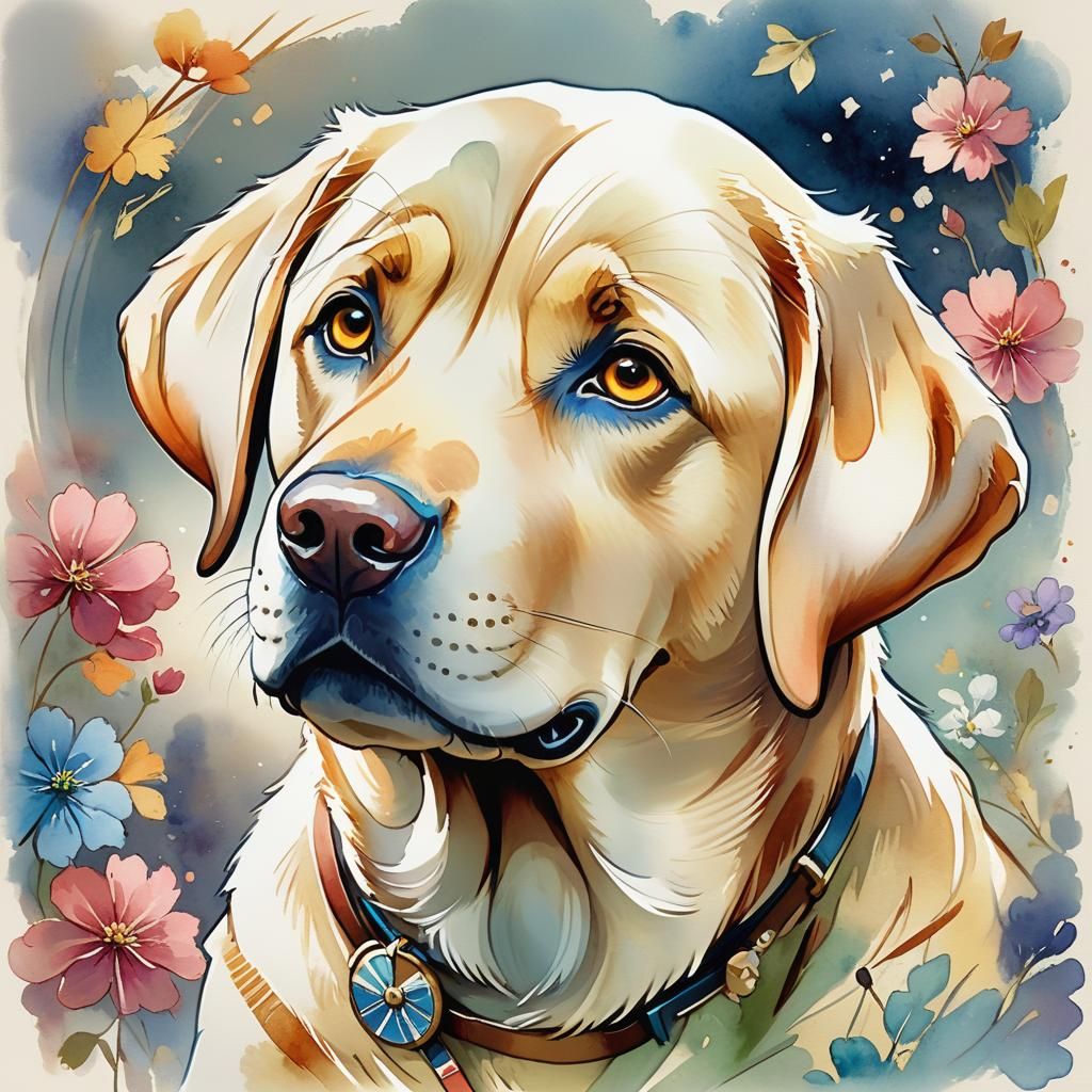 Happy Labrador Portrait in Anime Cel-Shaded Style