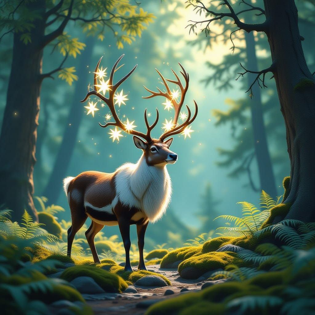 Majestic Reindeer in Ethereal Twilight Forest