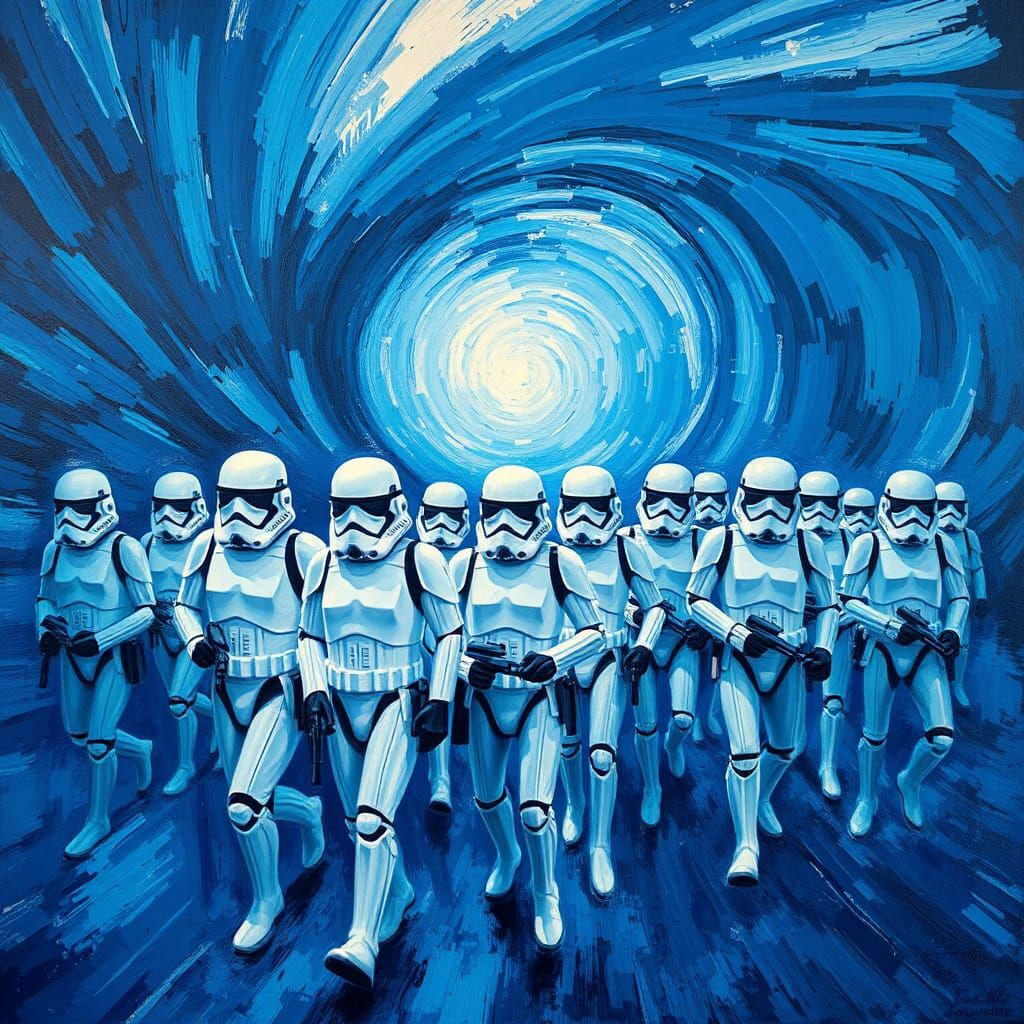 Stormtroopers in a Neo-Impressionist Galaxy Painting