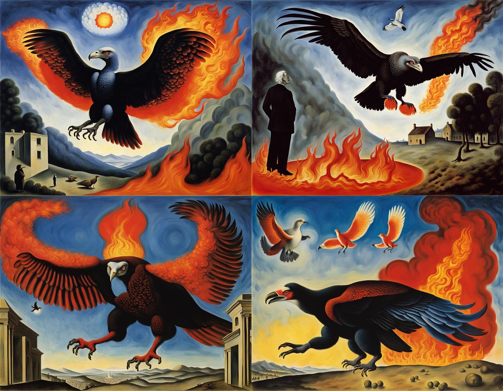 Surreal Vulture-Fox Hybrid in Inferno