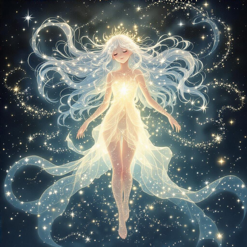 Ethereal Stardust Being in Anime Style