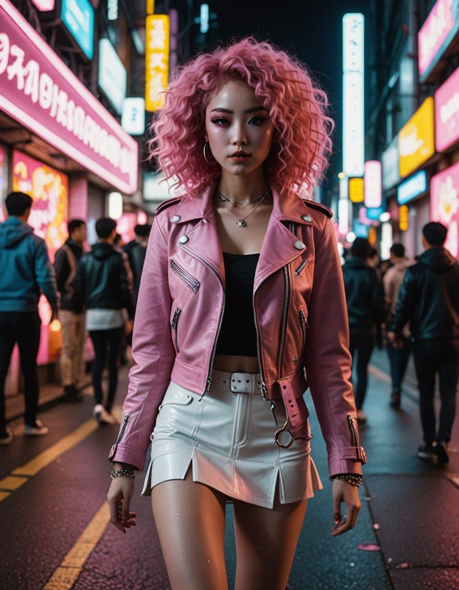 Aetherpunk Woman in Neon Tokyo Street
