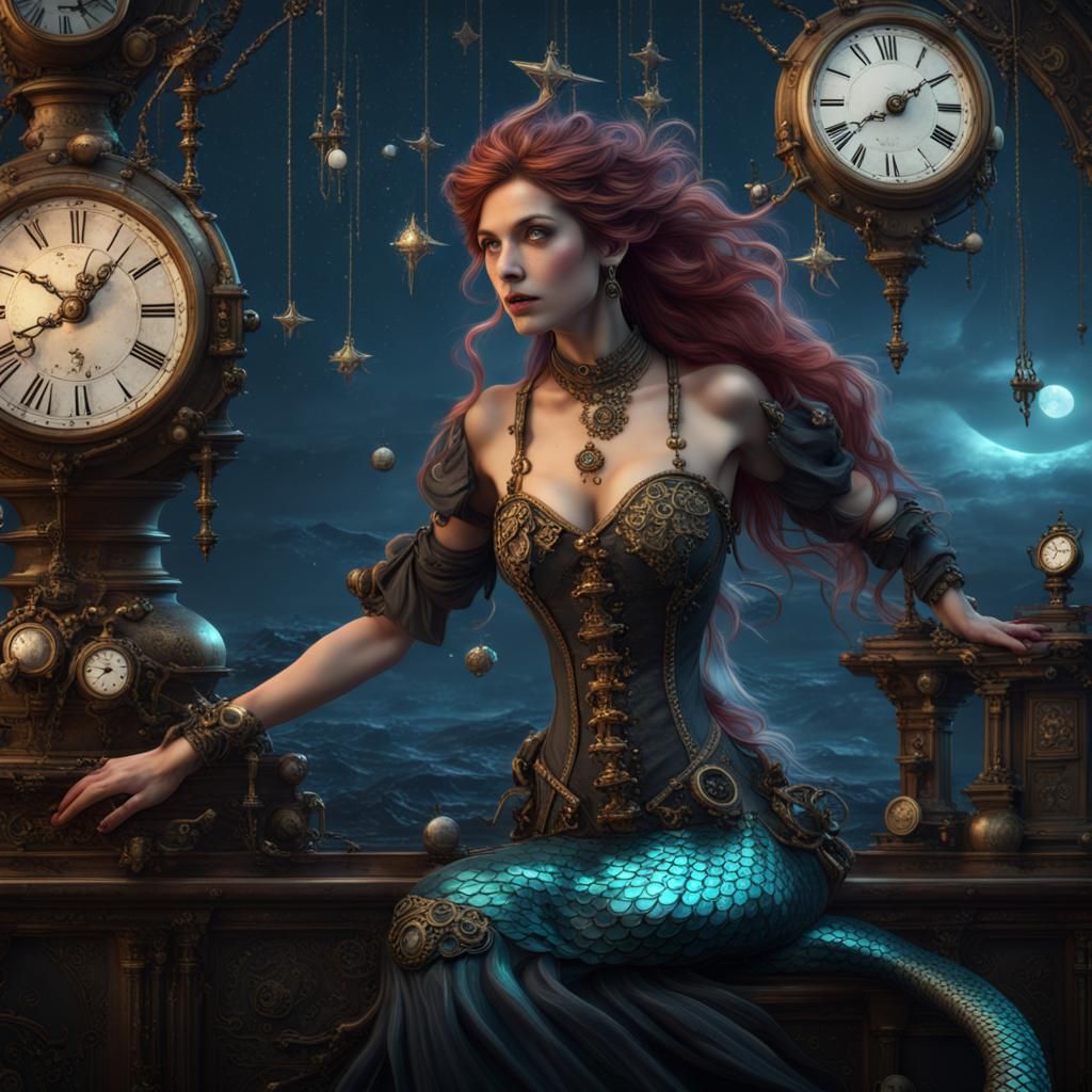 Steampunk Goth Mermaid Reaching for Stars