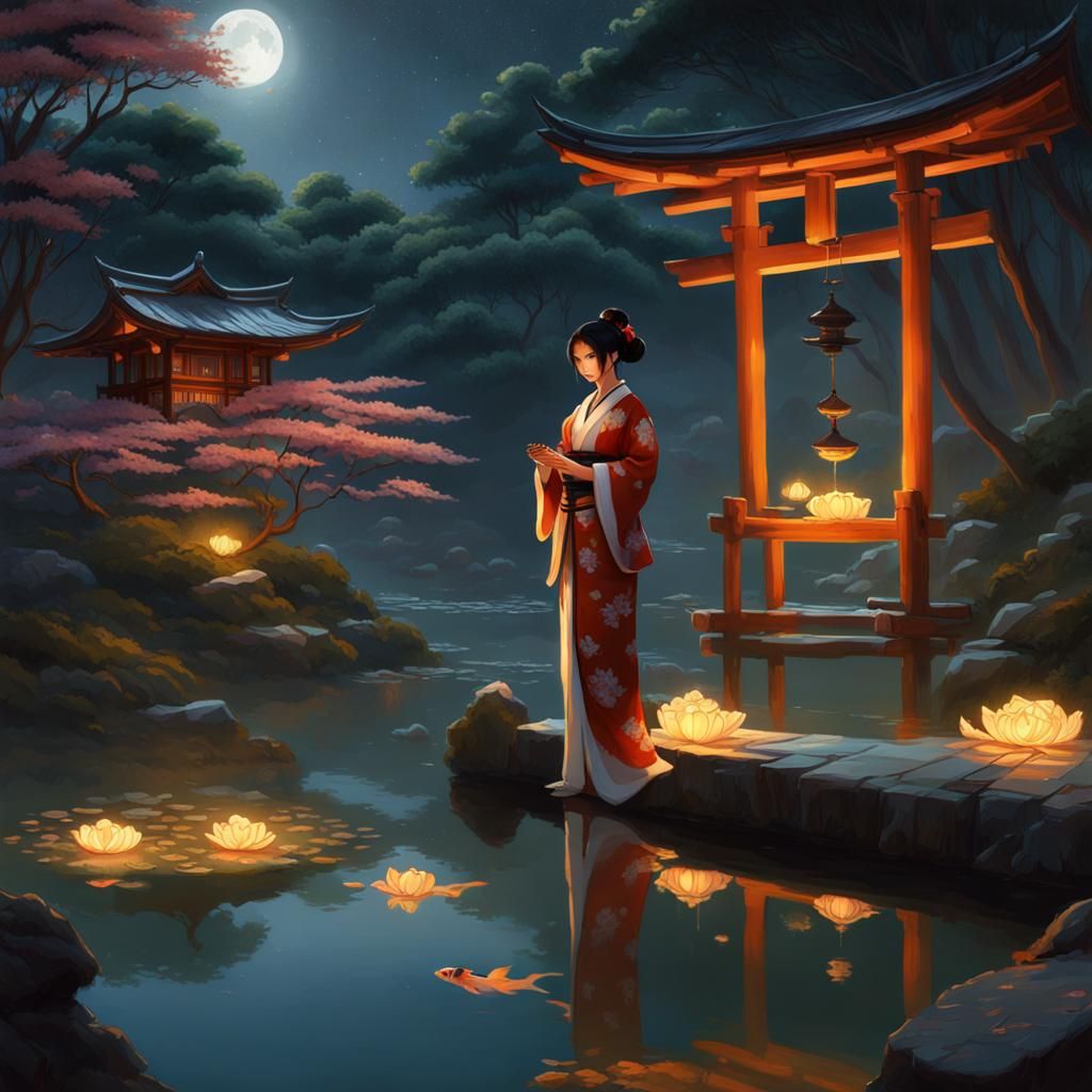 Starlit Japanese Tea Garden Graffiti Art