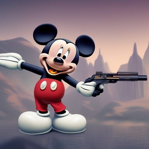 Mickey Mouse with Glock 17: Detailed Matte Painting