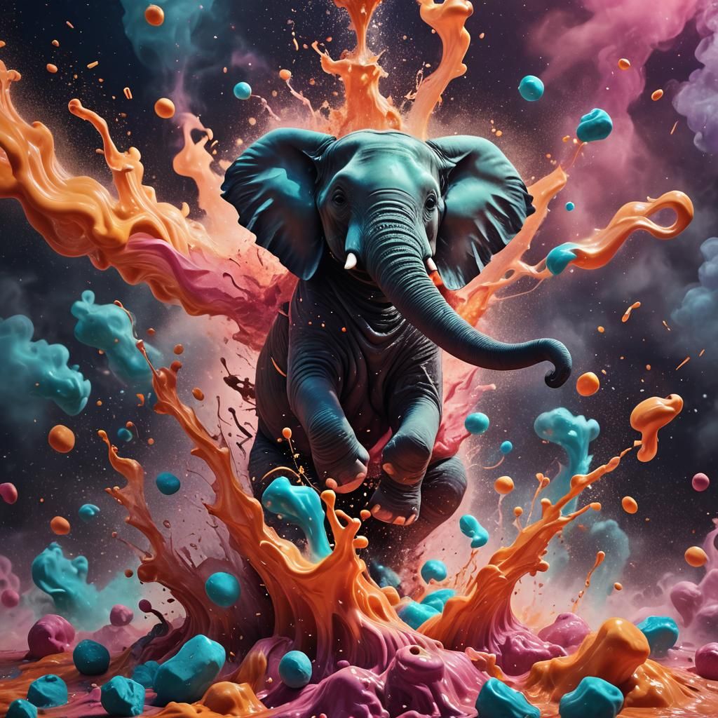 Elephant Toothpaste Explosion: Vibrant Fantasy Concept Art