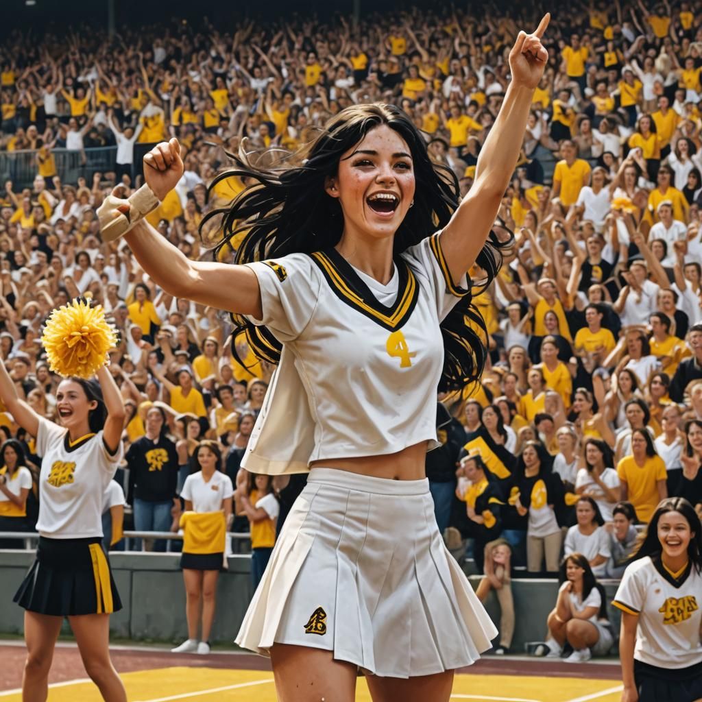 Cheerleader in School Stadium: Detailed Matte Painting