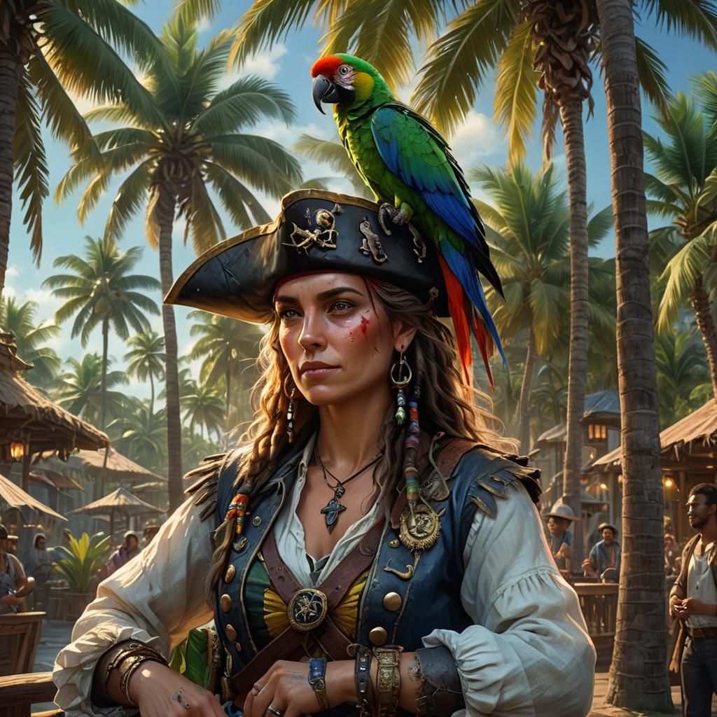 Pirate Queen with Parrot: Hyper-Detailed Octane Render