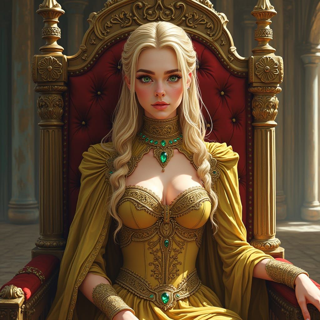 Cersei Lannister in Regal Throne Room, Digital Art