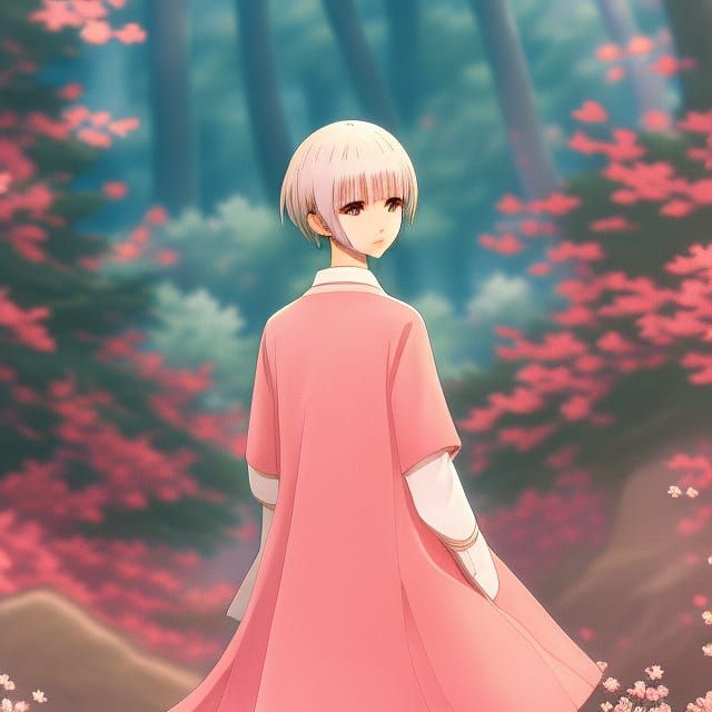 Anime Girl with Sakura Trees in Studio Ghibli Style