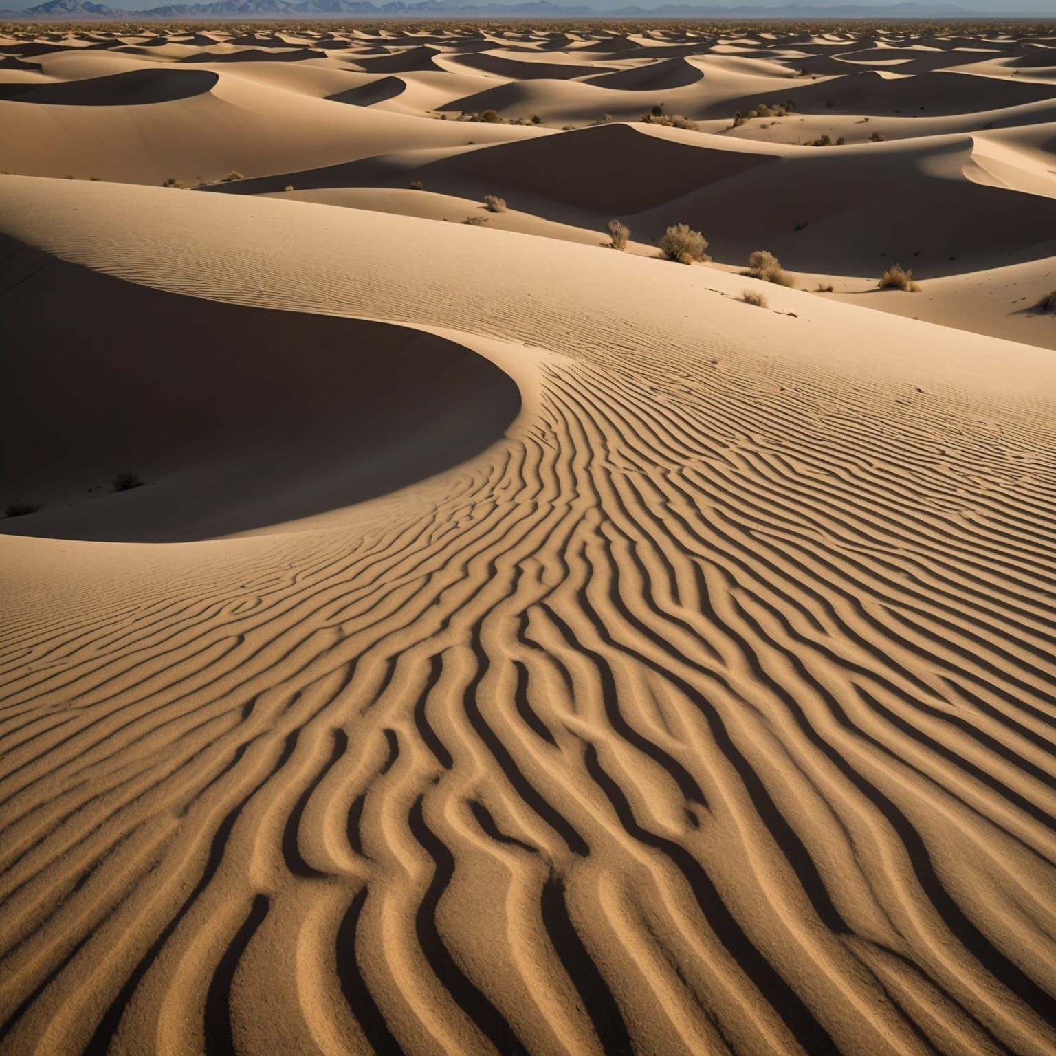 Windswept Desert Scene in Fluxus Vorticism Style