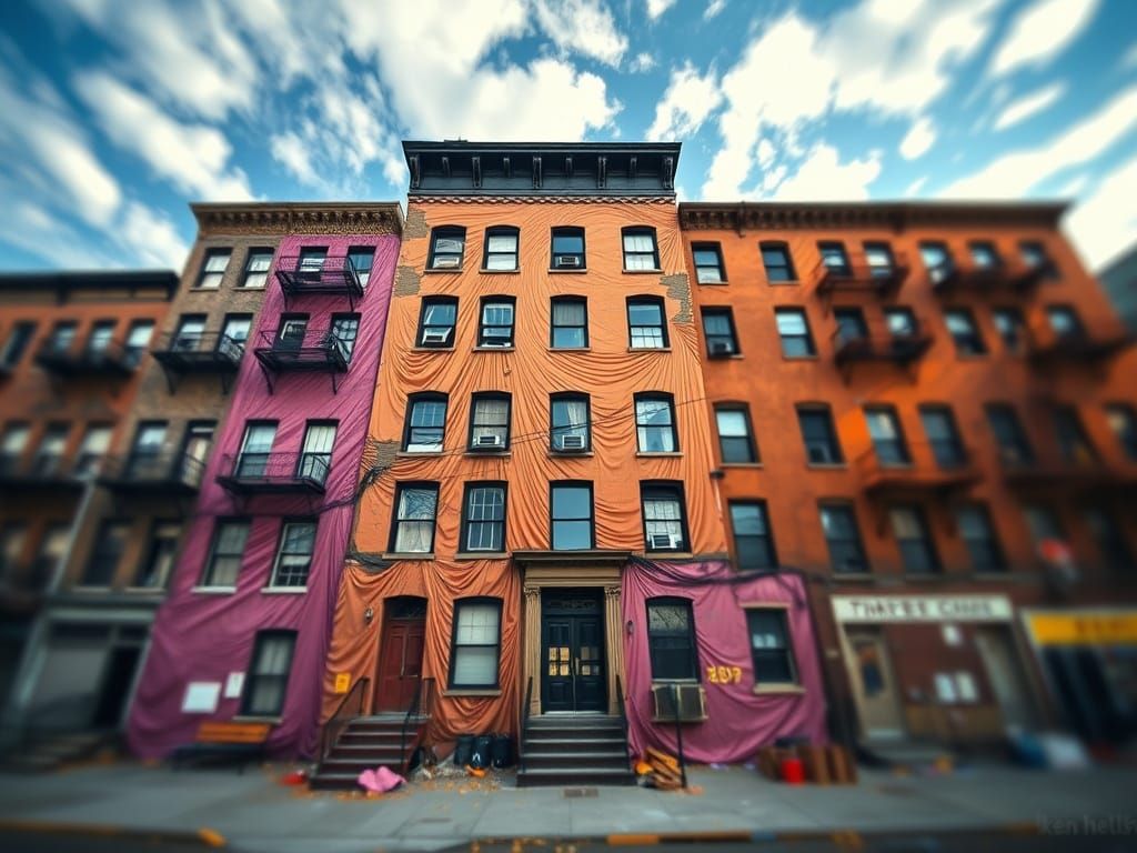Tenement Building Wrapped in Silk: Surreal Photography