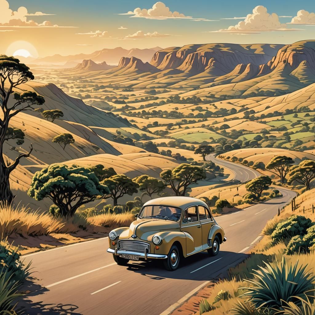 Vintage Car in Sunny South African Comic Art