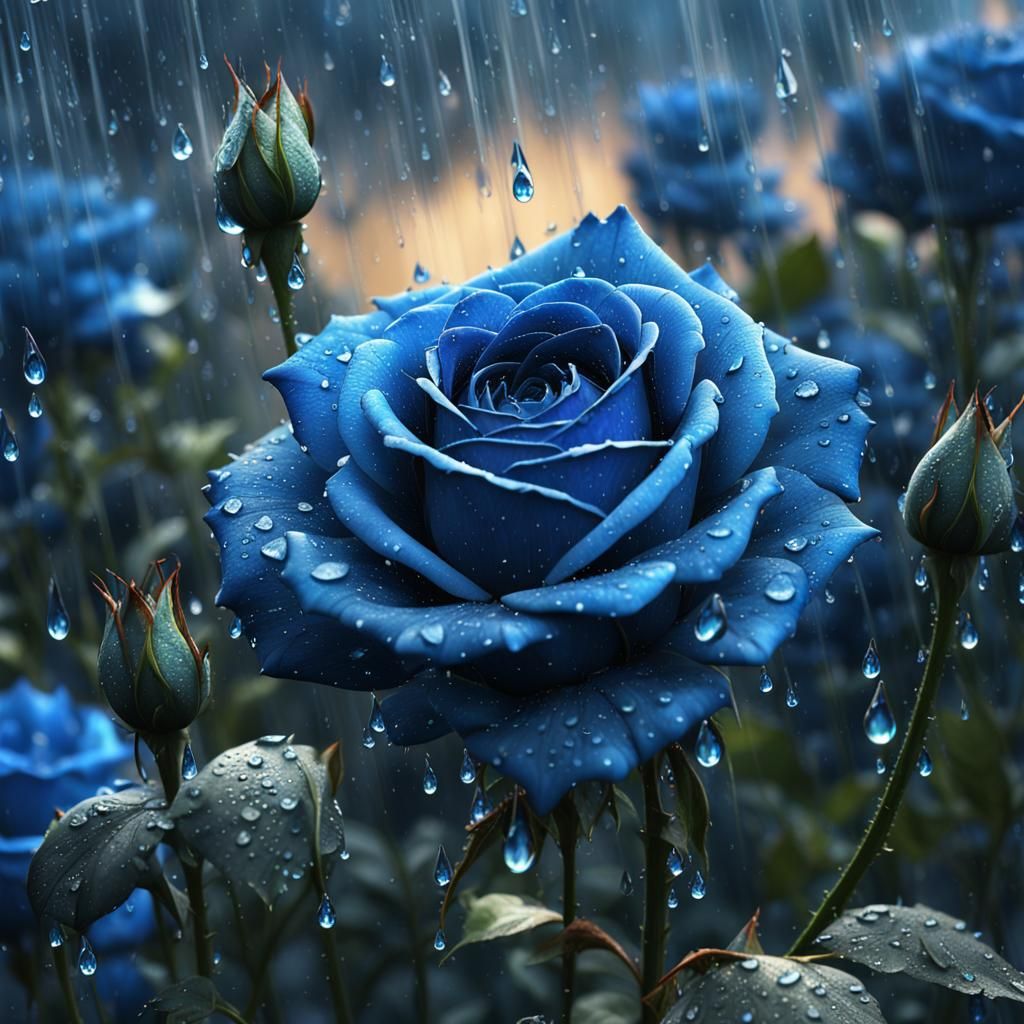Raindrops on Blue Roses: Detailed Matte Painting