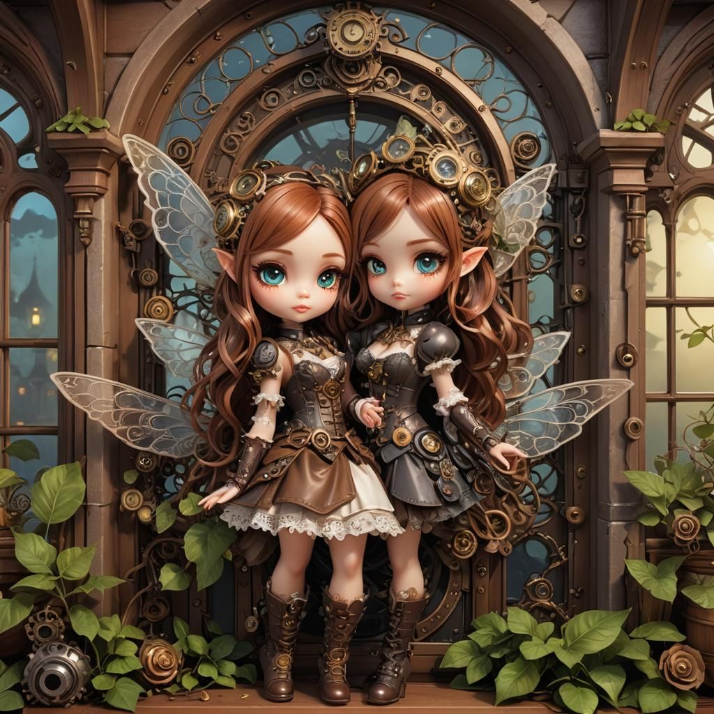 Steampunk Fairy Chibi with Mechanical Wings