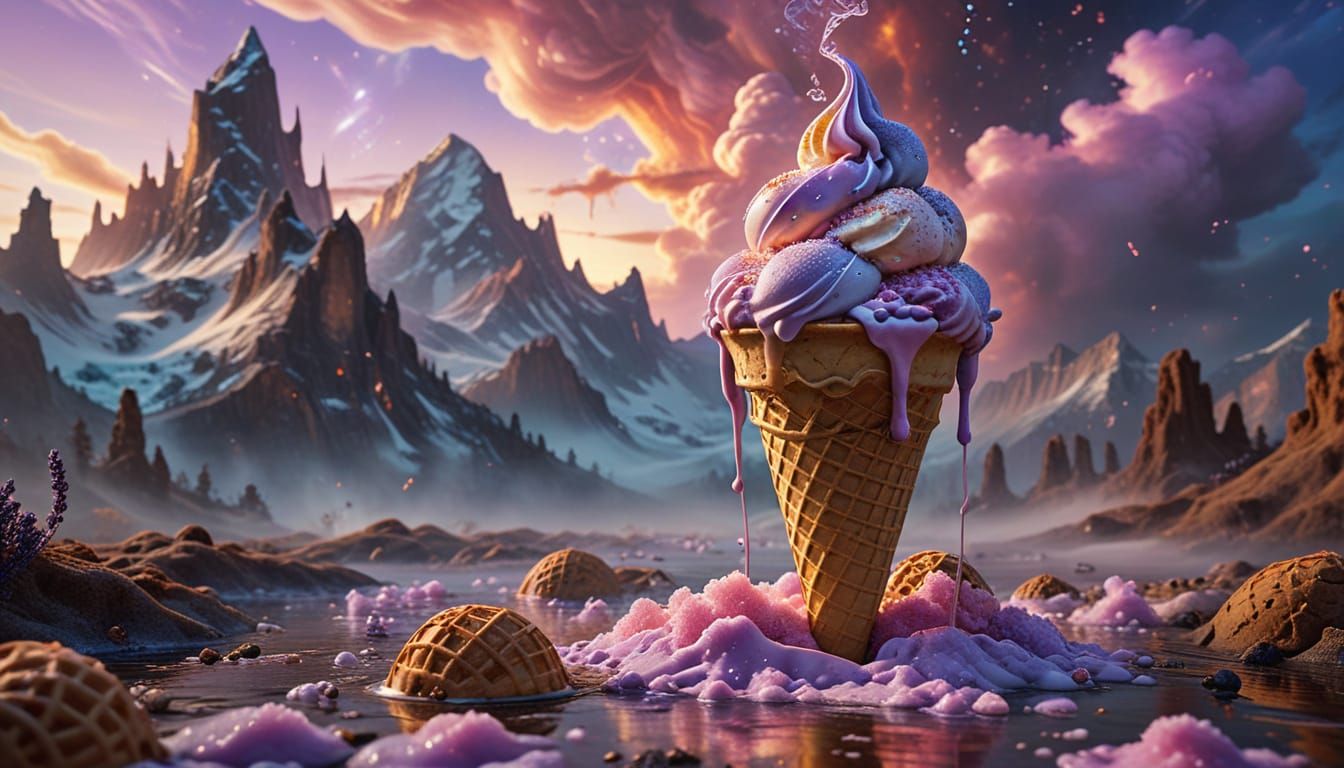 Fantastical Ice Cream Dreamscape with Floating Scoops