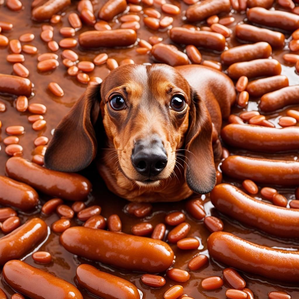 Wiener Dog Covered in Baked Beans: AI Creation