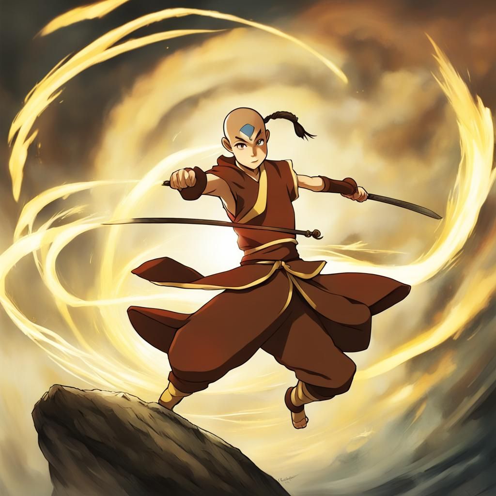 Aang from Avatar: The Last Airbender in Anime Style