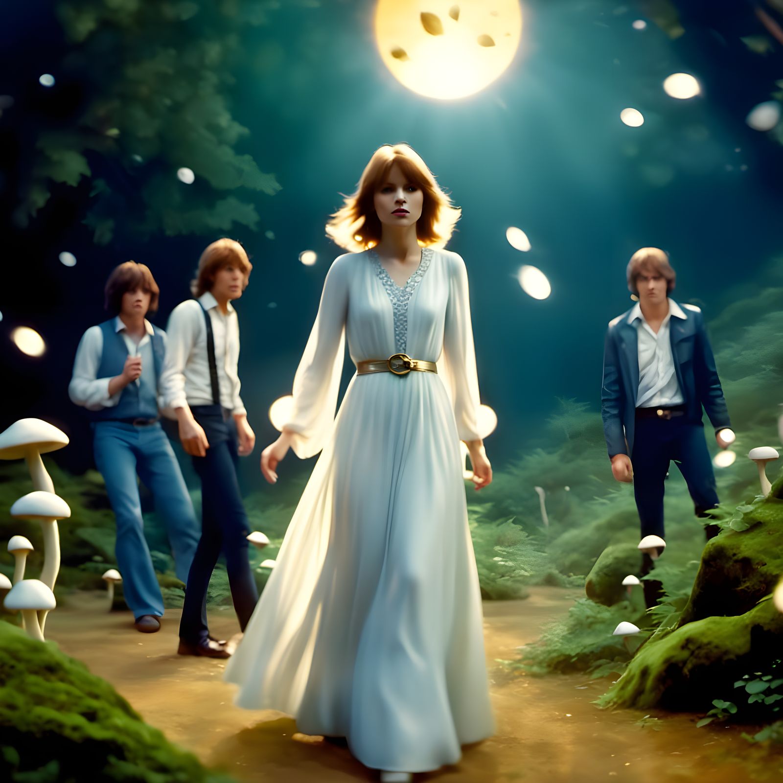 Whimsical Fantasy Woman in Dreamy Fisheye Landscape