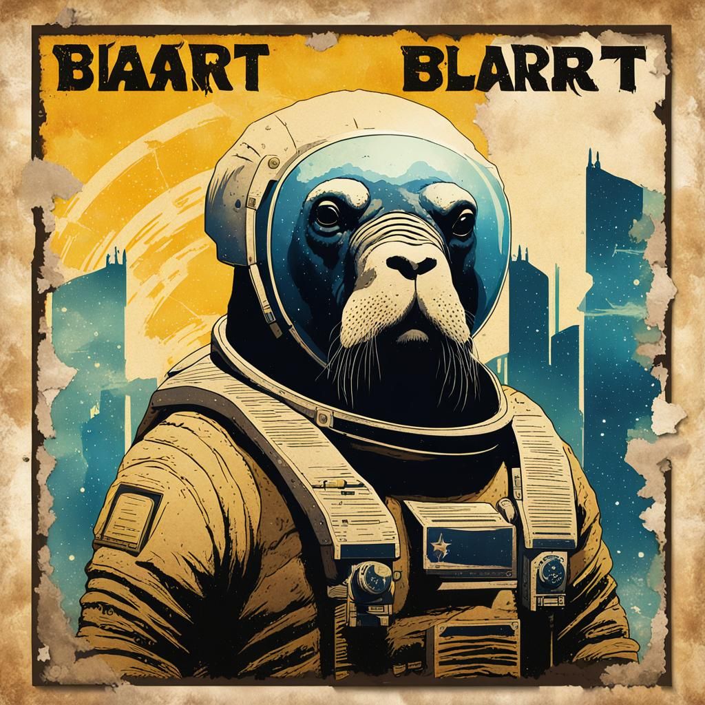 Walrus Space Pirate Wanted Poster in Pulp Style