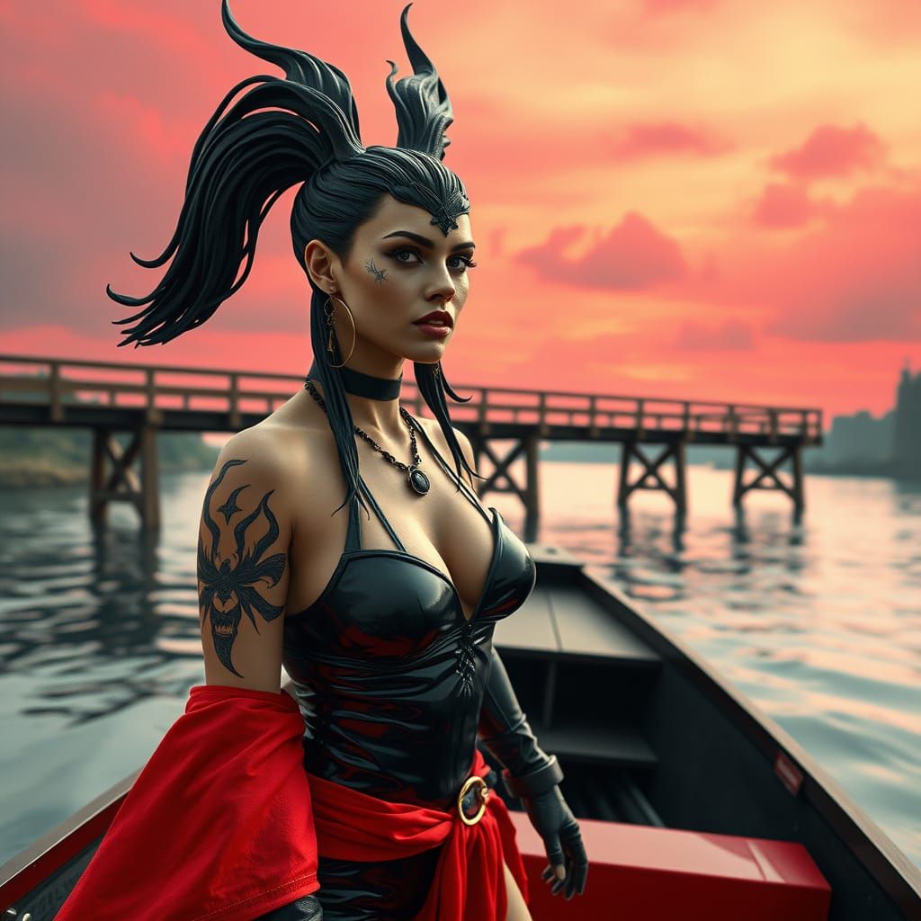 Cyberpunk Dominatrix on River Styx, Inspired by Papercraft a...