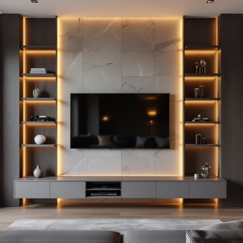 Modern Luxury TV Wall Design in Realistic Render