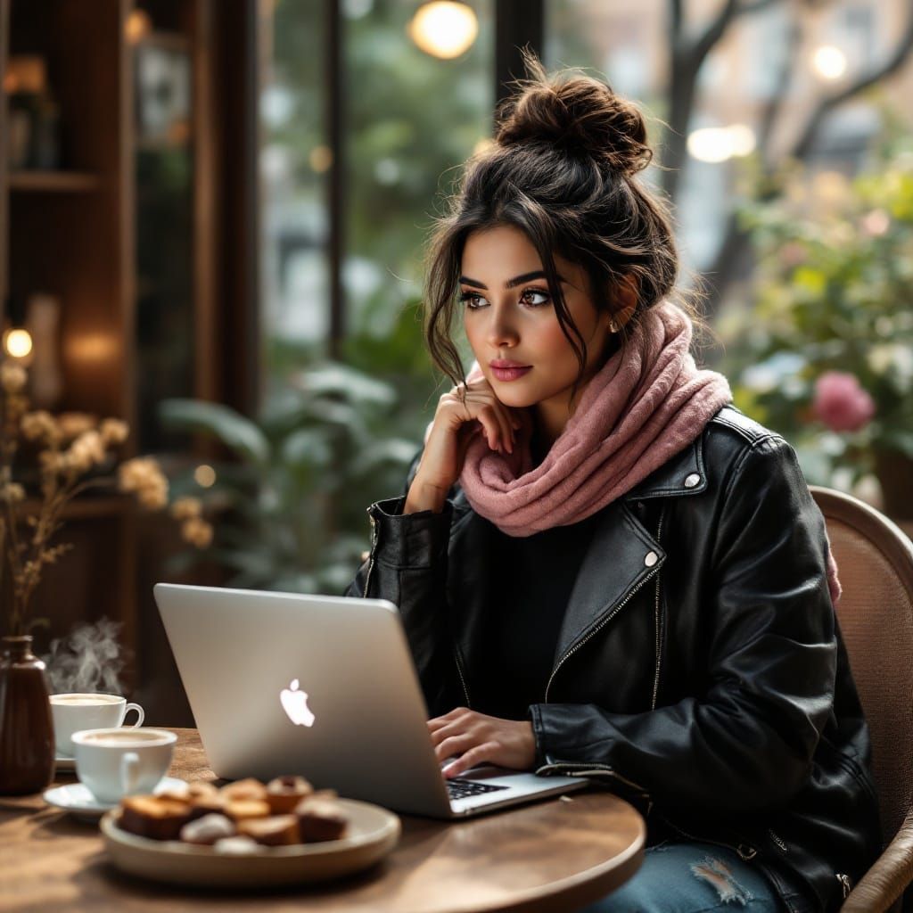 Chubby Woman in Elegant Coffee Shop, Soft Light