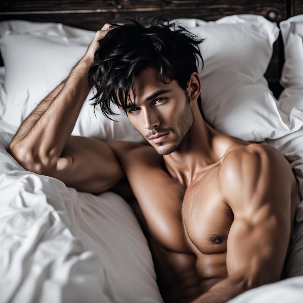 Attractive Man with Messy Hair on Bed