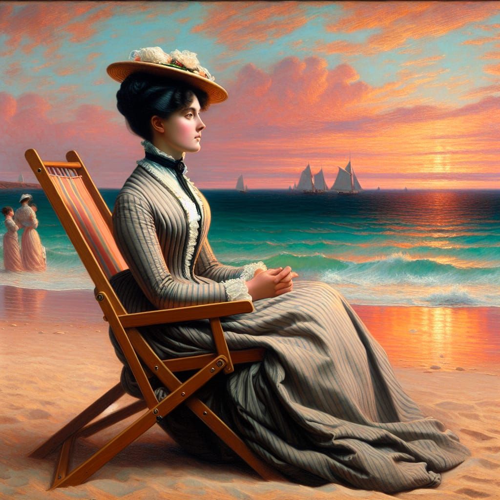 Whistler Inspired Beach Portrait: Woman in 1800s Dress