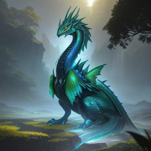 Majestic RainWing Dragon in Vibrant Sunset Landscape