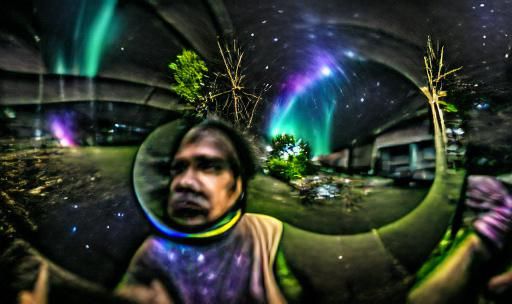 Cosmic Aurora in Dark Void with Fisheye Lens