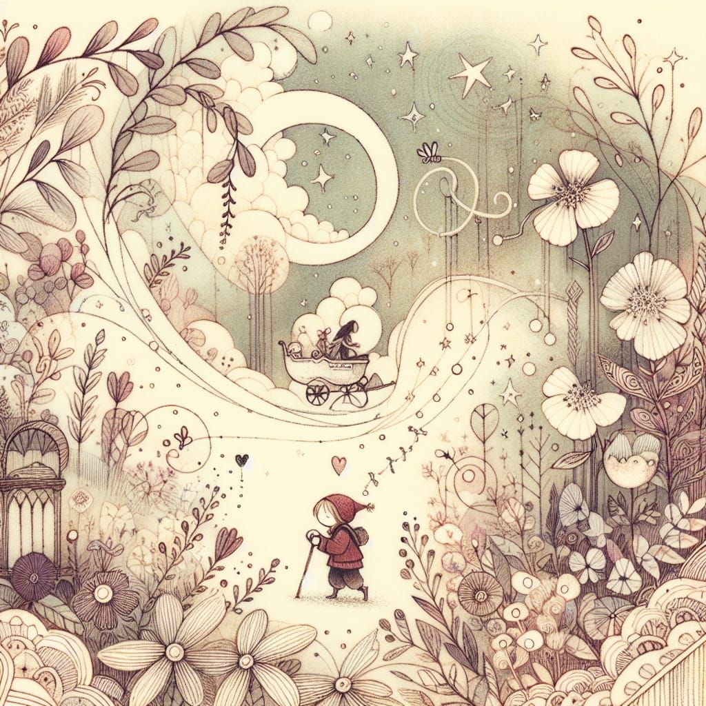 Surreal Whimsical Storybook Scene in Soft Pastel Colors