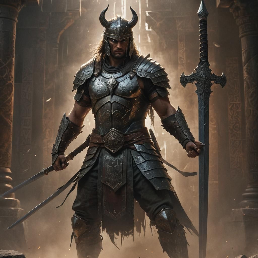 Victorious Warrior in Mystical Temple Concept Art