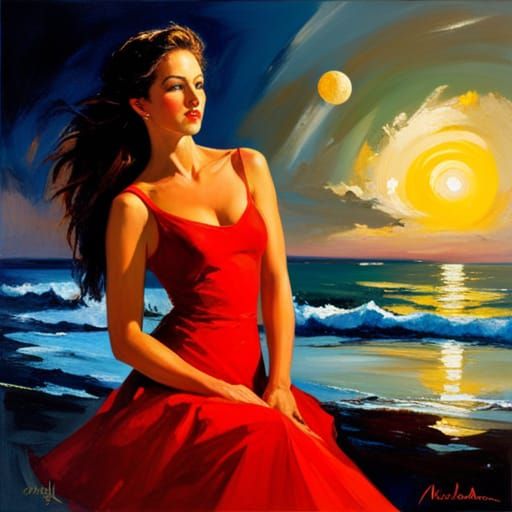 Surreal Moonlit Beach Beauty in Neoclassical Style