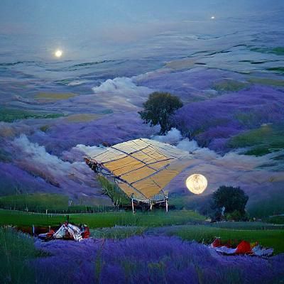 Moonlit Sleep in Lavender Fields: An Oil Painting