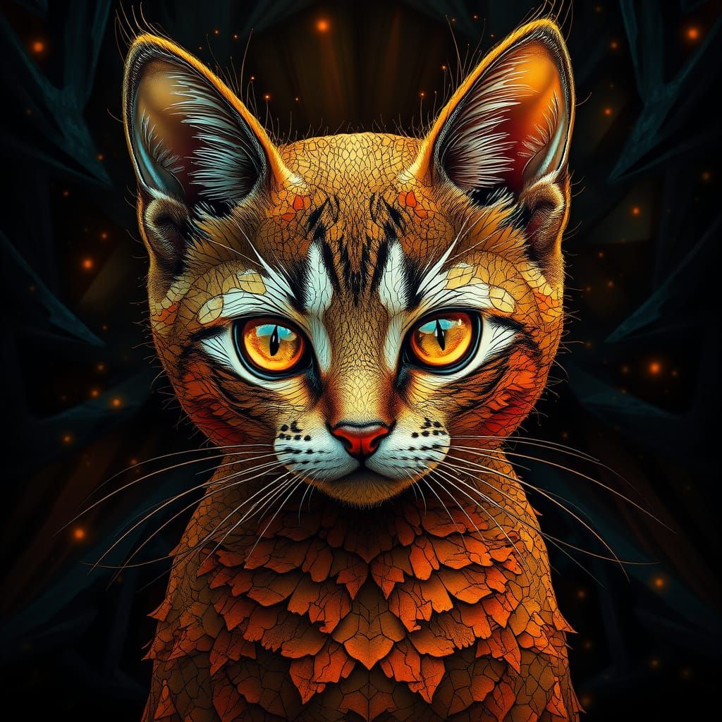 Abstract Kitten with Knowing Eyes in Expressionist Style