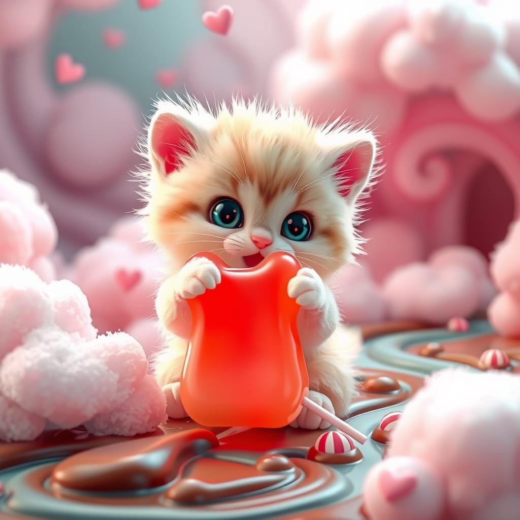 Kitten in Whimsical Candy Land Scene
