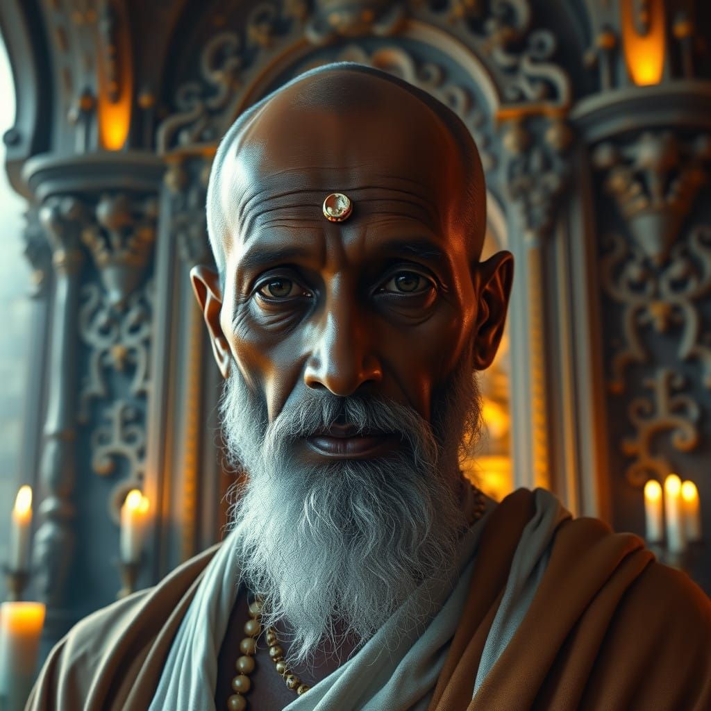 Enigmatic Ascetic in Majestic Castle Setting