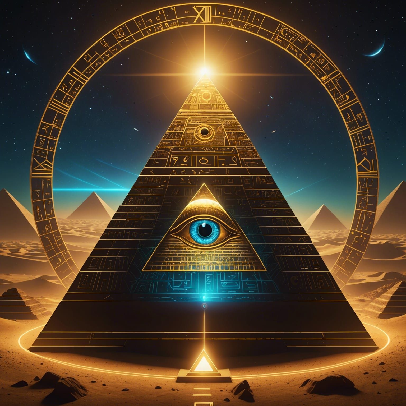 Holographic Egyptian Pyramid with Zodiac Eye in Digital Art