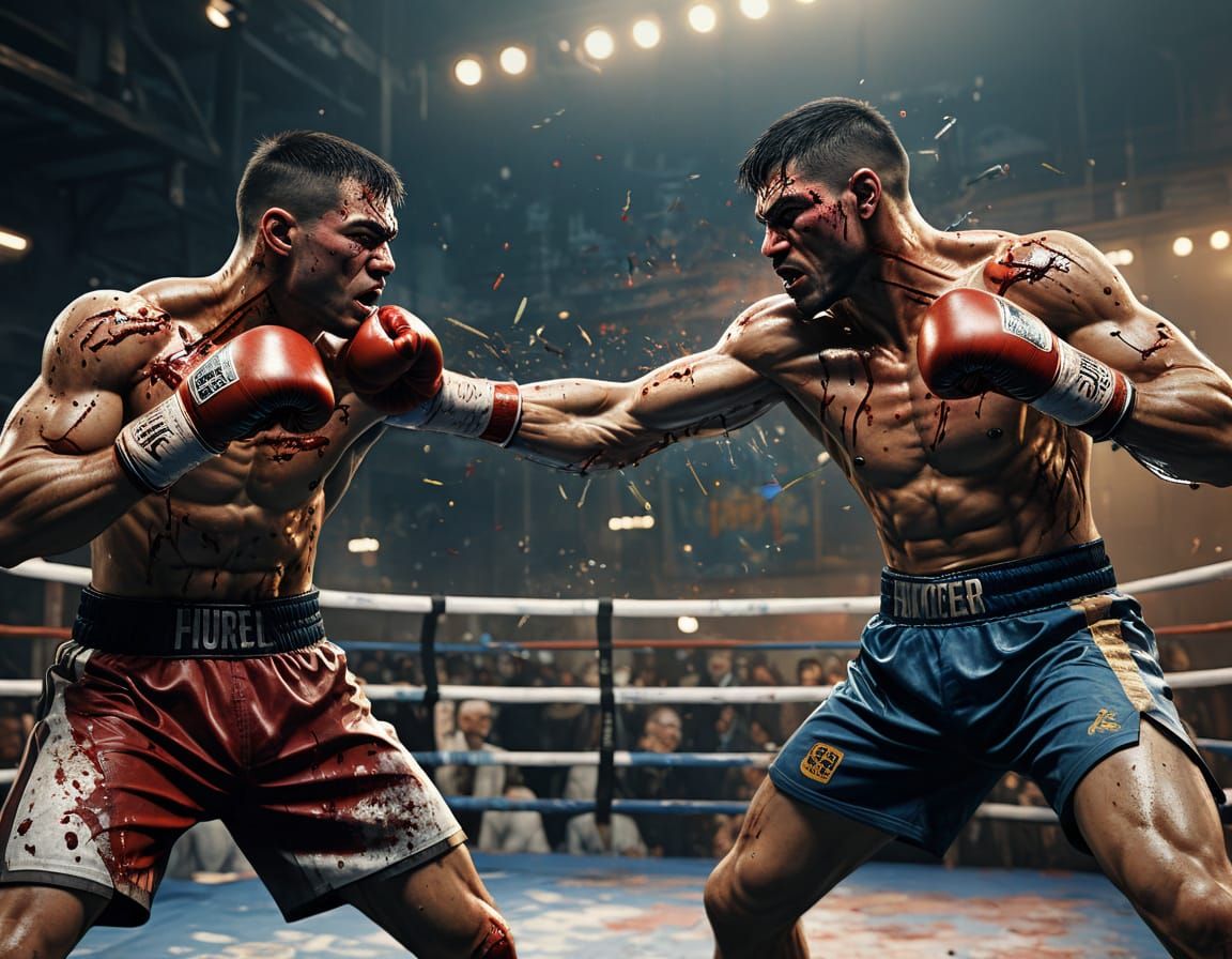 Intense Boxing Match in Vibrant Oil Painting