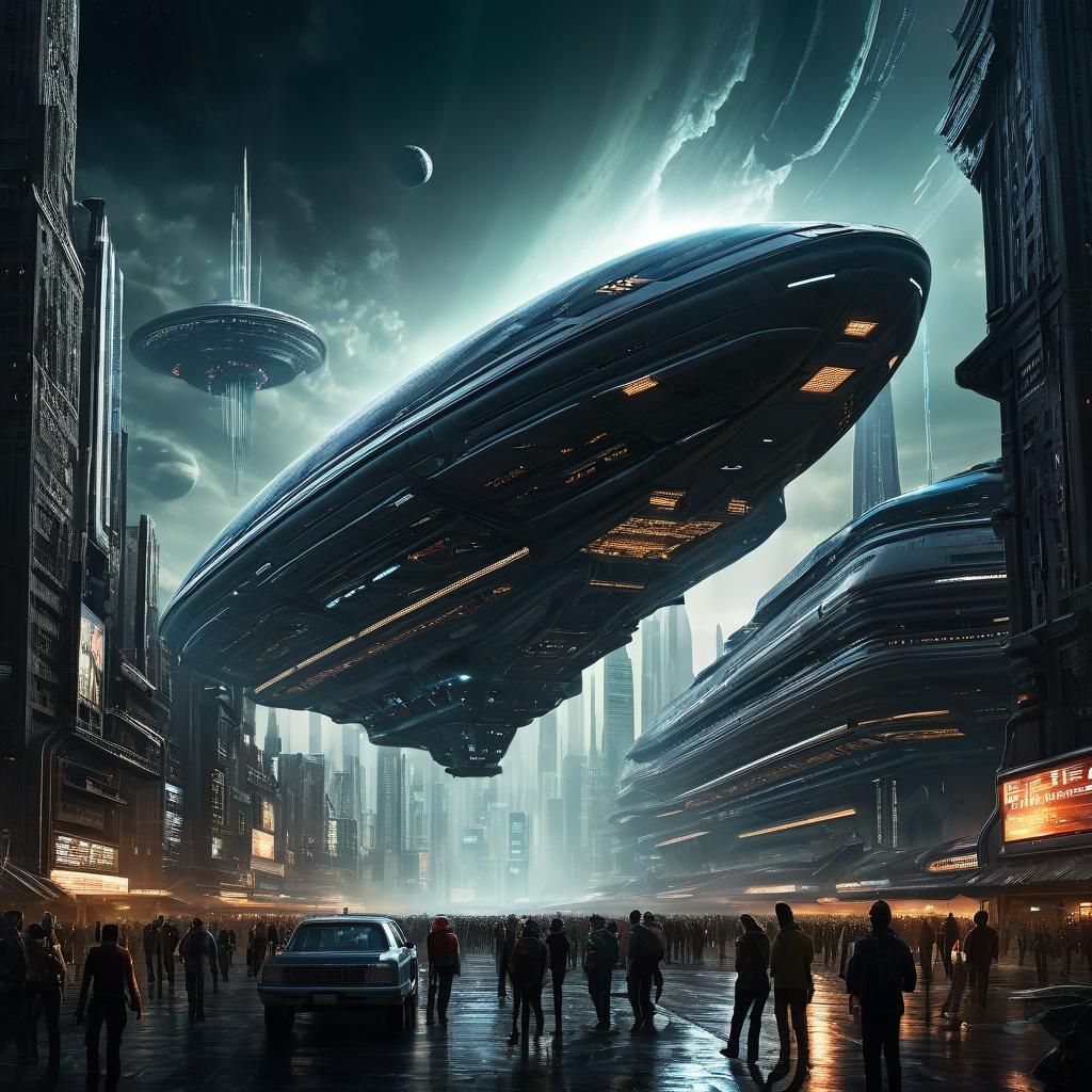 Extraterrestrial Arrival Halts Humanity in Futuristic Citysc...