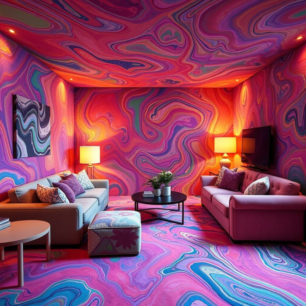 Whimsical Mush Living Room in Vibrant Surrealist Style