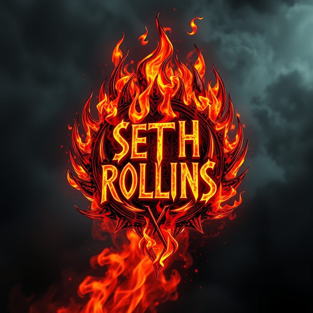 Flaming Wrestling Logo in Dark Cyberpunk Style