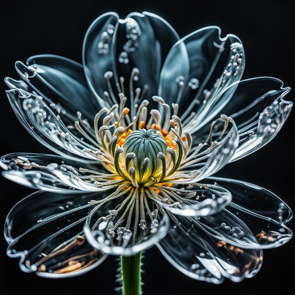 Hyperrealistic Glass Flower in Bloom: Detailed HDR Image