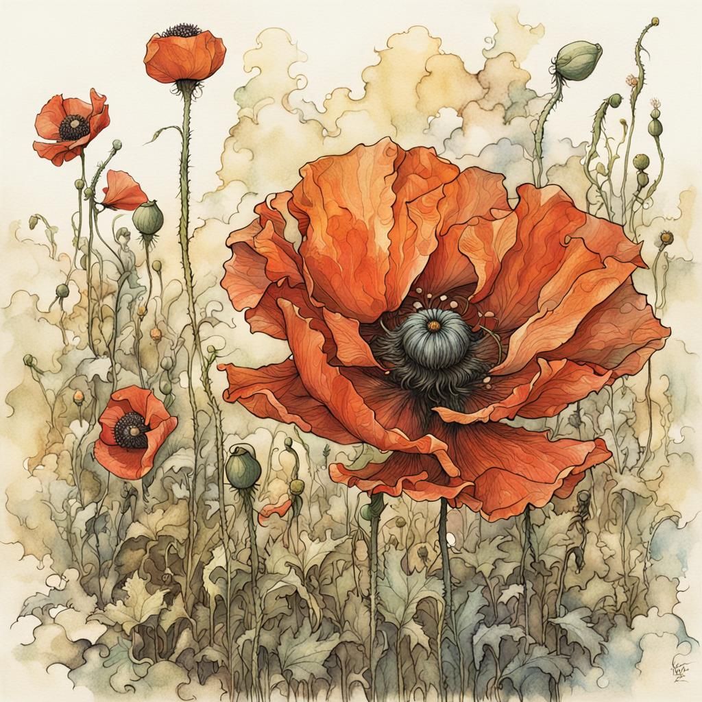 Enchanted Poppy Blossom Illustration