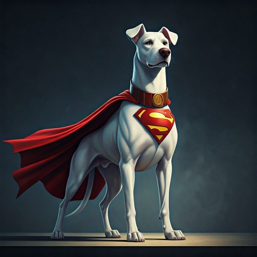 Krypto, the Handsome Superman Cape-Wearing Dog in Eerie Oil...